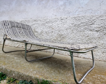 Vintage Patio Chair/ Retro Deckchair/ Folding Beach Chair/ Canvas DeckChair/ Portable Resting Chair/ Mid Century/ Old Canvas Chair/ 80s