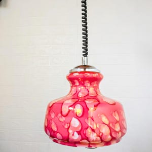 Vintage Glass Lamp / Glass Pendant Lamp / Mid Century Lighting / Adjustable Ceiling Light / Red Chandelier/ Hanging Light / Yugoslavia/70s