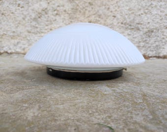 Vintage Glass Wall Sconce: Retro Milky White Plafoniere, Yugoslavian light from 80s