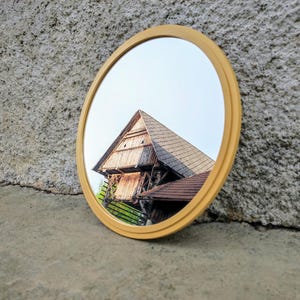 Vintage Mid Century Modern Round Mirror / Plastic Round Mirror / Beige or Yellow Wall Mirror / Space Age Mirror / Retro Home Decor/ 70s