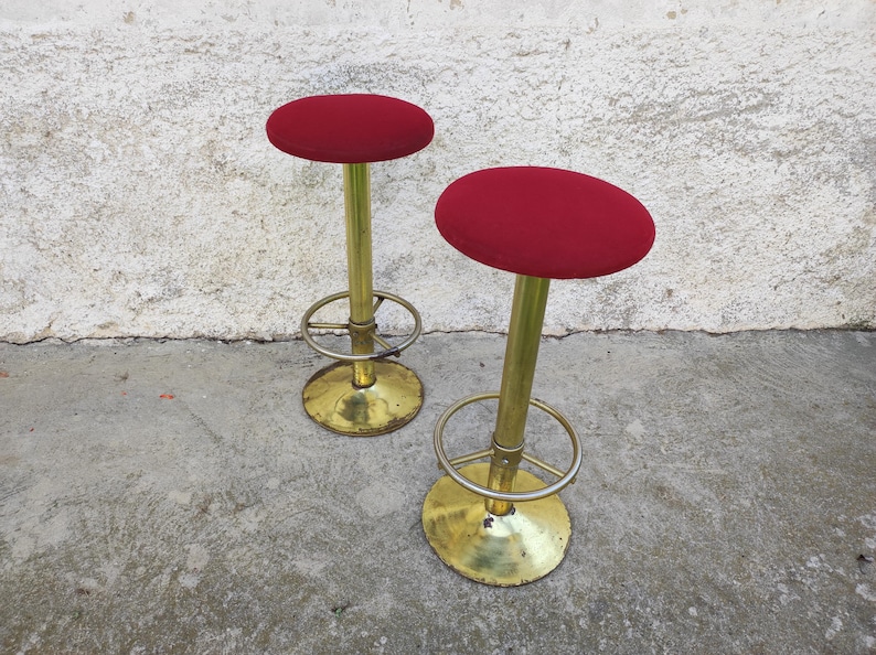 Vintage 1 of of 4 Bar Stools/ Modern Bar Chairs/ Vintage Chairs/ Metal And Textile Stools/Mid Century Modern Bar Stools /Red Bar Chairs/ 80s image 5