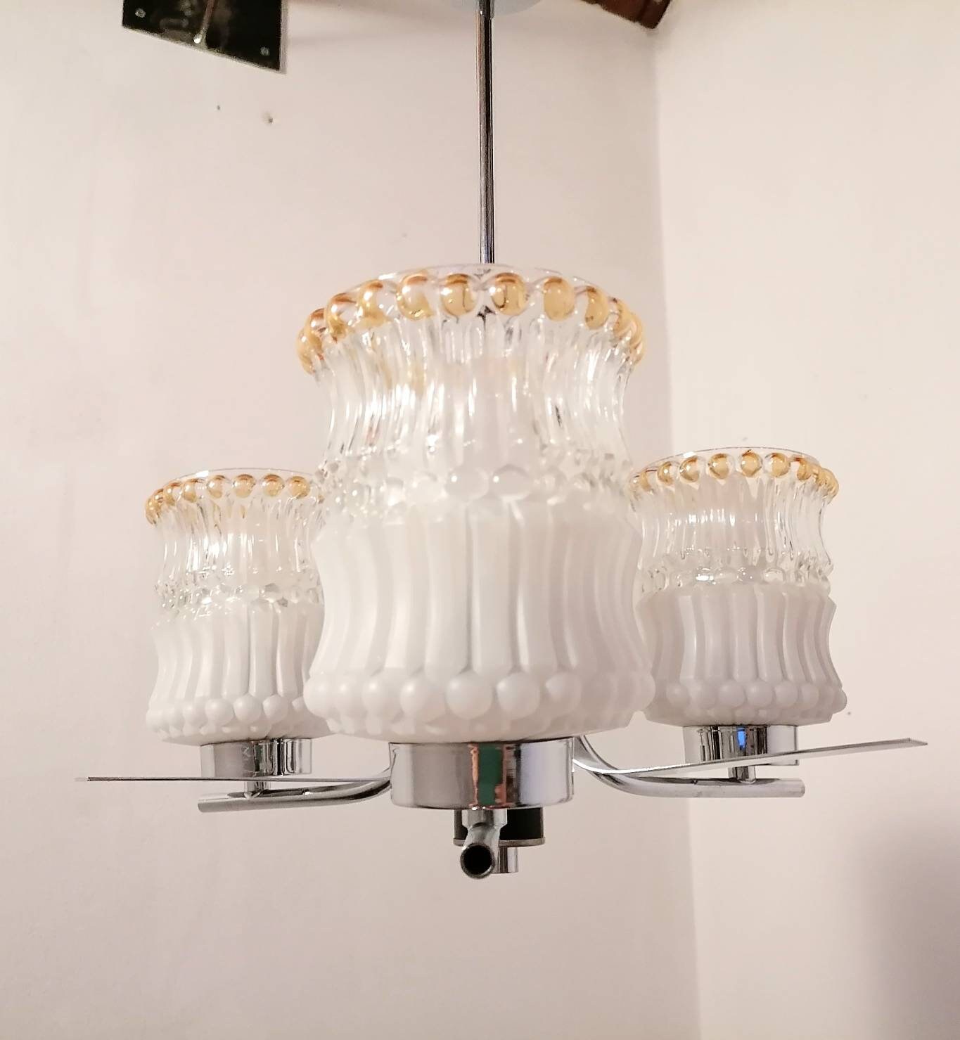 Vintage Ceiling Lamp / Three Bulbs Chandelier / Hanging Lamp/ Pendant Light / Mid Century Modern / 70s Yugoslavia