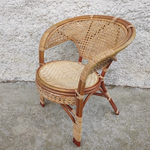 Silla de ratán vintage / Sillón moderno estilo bohemio / Silla de bambú / Muebles de patio / Muebles vintage de los 90 / Sillón de ratán / Silla de balcón