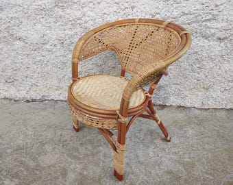 Vintage Rattan Armchair, Boho Patio Balcony Chair