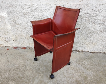 Vintage Leather Armchair by Mateo Grassi /Mid Century Real Leather Armcair / Office or Dining Chair / Italian Armchair from 70s