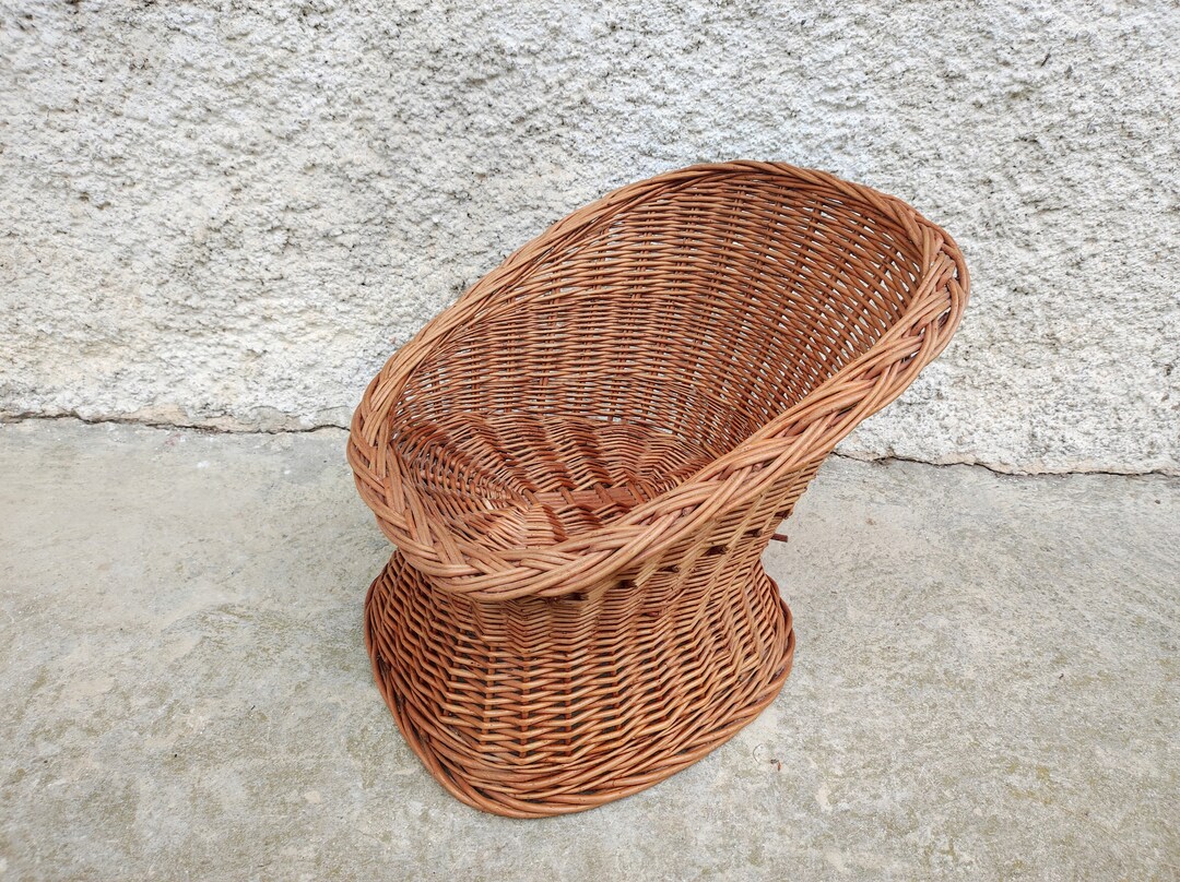 Vintage Small Wicker Chair/ Retro Rattan Brown Chair/ Vintage Furniture ...