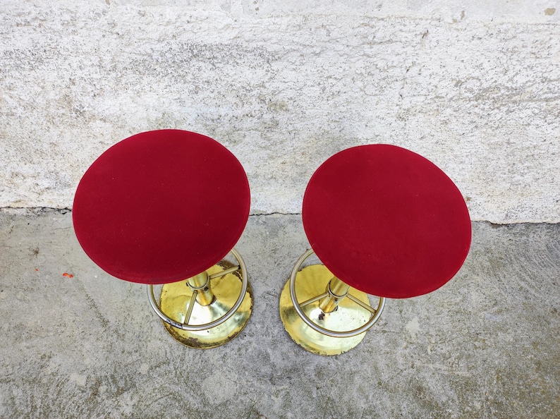 Vintage 1 of of 4 Bar Stools/ Modern Bar Chairs/ Vintage Chairs/ Metal And Textile Stools/Mid Century Modern Bar Stools /Red Bar Chairs/ 80s image 4