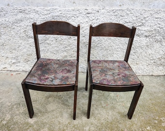 Vintage Beech Wood Dining Chairs: Upholstered Mid Century Pair