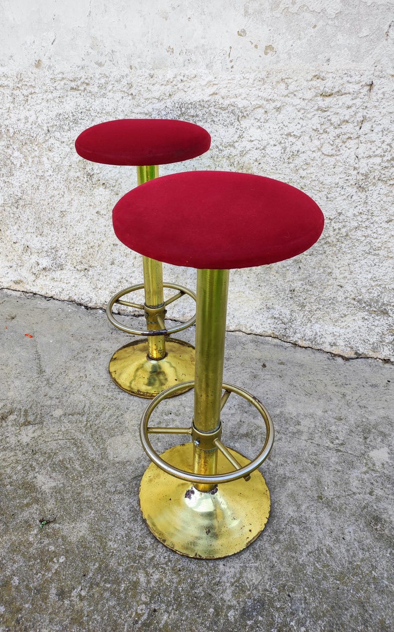 Vintage 1 of of 4 Bar Stools/ Modern Bar Chairs/ Vintage Chairs/ Metal And Textile Stools/Mid Century Modern Bar Stools /Red Bar Chairs/ 80s image 2