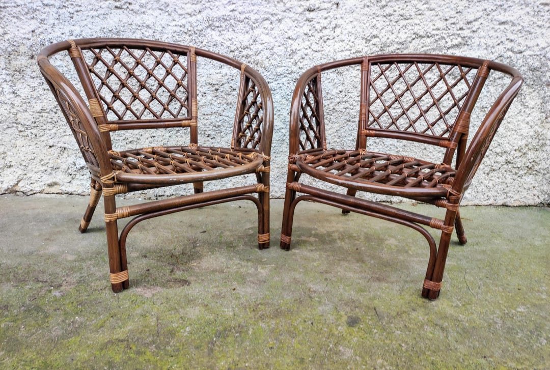 1 of 2 Vintage Dark Rattan Chairs/ Wicker Chairs/ Boho Style/ 1 of 2 ...