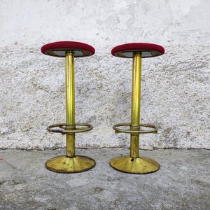 Vintage 1 of of 4 Bar Stools/ Modern Bar Chairs/ Vintage Chairs/ Metal And Textile Stools/Mid Century Modern Bar Stools /Red Bar Chairs/ 80s image 3