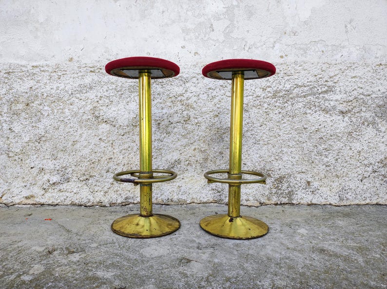 Vintage 1 of of 4 Bar Stools/ Modern Bar Chairs/ Vintage Chairs/ Metal And Textile Stools/Mid Century Modern Bar Stools /Red Bar Chairs/ 80s image 3