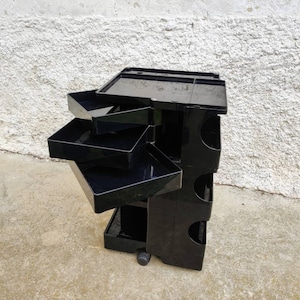 Vintage Plastic Trolley / Joe Colombo Design / Black Plastic Trolley / Trolley on Wheels / Space Age / Model Boby / Mid Century / Italy/ 70s