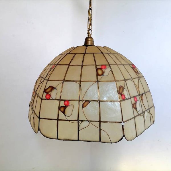 Vintage Ceiling Light/ Vintage Capiz Shell Light/ Retro Hanging Light/ Tiffany Style Pendant Light/Home Interior/ Mid Century Lightning/ 70s