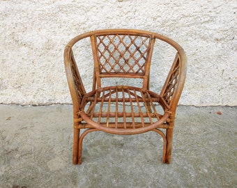 Vintage Rattan Chair/ Wicker Chairs/ Boho Style / Bamboo Chair/ Patio Furniture / 80s/ Vintage Furniture / Rattan Armchair