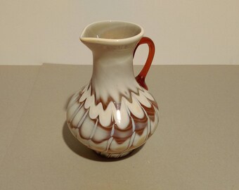 Vintage 70s Cased Glass Pitcher, Orange and White Vase