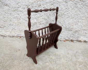 Vintage Magazine Stand / Mid Century News Paper Stand / Vintage Storage Rack / Wooden Stand / Retro Magazine Holder / Retro Stand from 80s