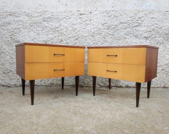 Vintage Pair of Meblo Bedside Tables / Mid Century Nightstands Storage / Retro Night Tables / Storage Wooden Nightstands from Yugoslavia