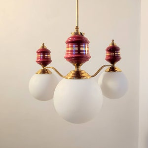 Vintage Ceiling Lamp / Three Bulbs Chandelier / Ceramic And Metal Ceiling Light/ Lightning/ Hanging Lamp/ Pendant Light / 70s / Yugoslavia
