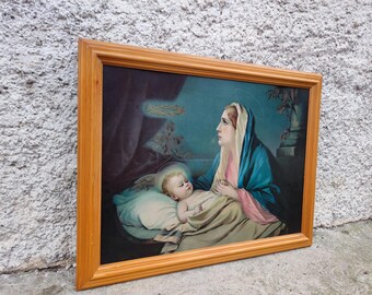Impresión enmarcada vintage de la Virgen con el Niño, decoración religiosa para el hogar