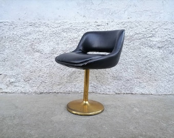Vintage Leather Bar Stool, Dark Brown Swivel Chair, 70s Retro Furniture