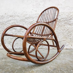 Vintage Bamboo Rocking Chair/ Retro Bamboo Chair/ Bamboo Chair/ Vintage Furniture/ Entryway Furniture/ Armrest Chair / Balcony Chair/ 80s