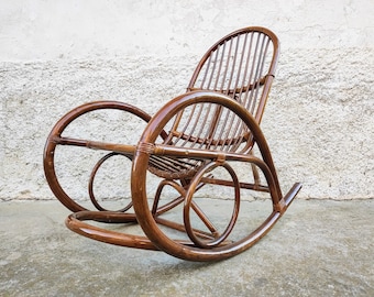 Mecedora de bambú vintage, Silla de bambú retro, Silla de bambú, Muebles vintage, Muebles de entrada, Silla con reposabrazos, Silla de balcón, Años 80