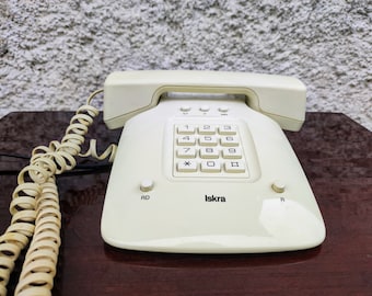 ヴィンテージISKRA ATA 21電話機：グレーのレトロ電話、1980年代