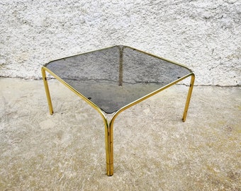 Vintage Coffee Table/ Golden Metal Coffee Table/ Golden Coffee Table/ Mid Century Table/ Smoked Glass Table/ Retro Home Decor/ 90s