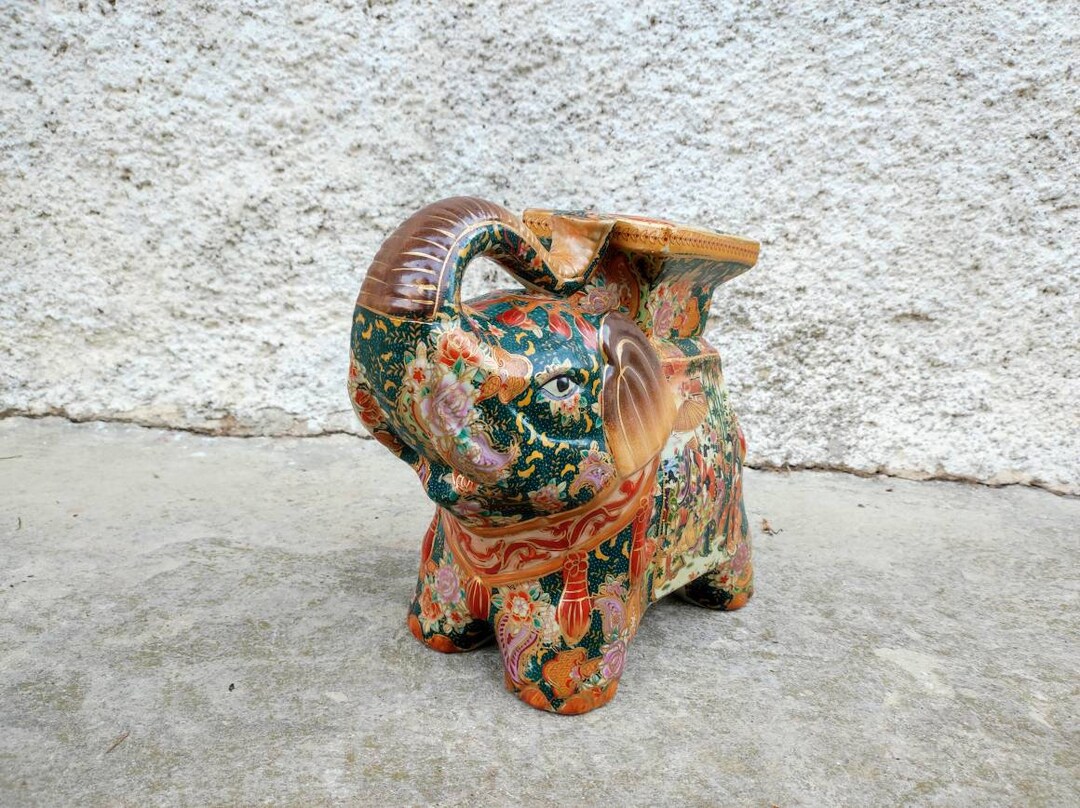 Vintage Ceramic Elephant Statue/large Elephant/ Plant Stand Etsy