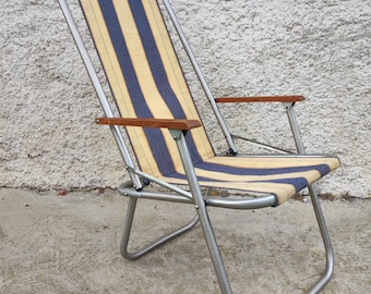 Vintage Patio Chair/ Retro Picnic Chair/Folding Beach Chair/ Canvas Camping Chair/ Portable Resting Chair/Mid Century Old Canvas Chair/70