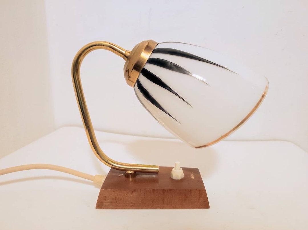 Vintage Glass Table Lamp / Wooden Base Lamp/ Bedside Lamp / Night Lamp