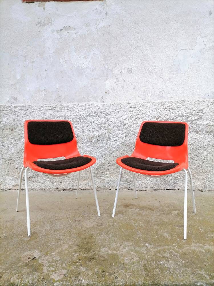 1 sur 4 Chaises de Salle à Manger Vintage/Chaise Meblo Orange en Plastique Meubles Mid Century Atomi