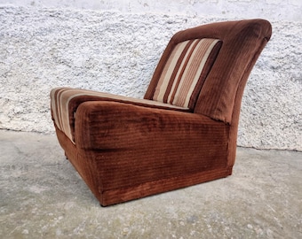 Sillón de terciopelo vintage / Sillón de terciopelo retro / Sillón de salón / Sofá de mediados de siglo / Sillón de terciopelo marrón / Sillón de cóctel / Yugoslavia / Años 70