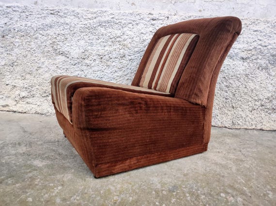 Vintage Velvet Armchair / Retro Velver Armchair/ Lounge Armchair/ Mid Century Sofa/ Brown Velvet Chair/ Coctail Armchair/ Yugoslavia / 70s