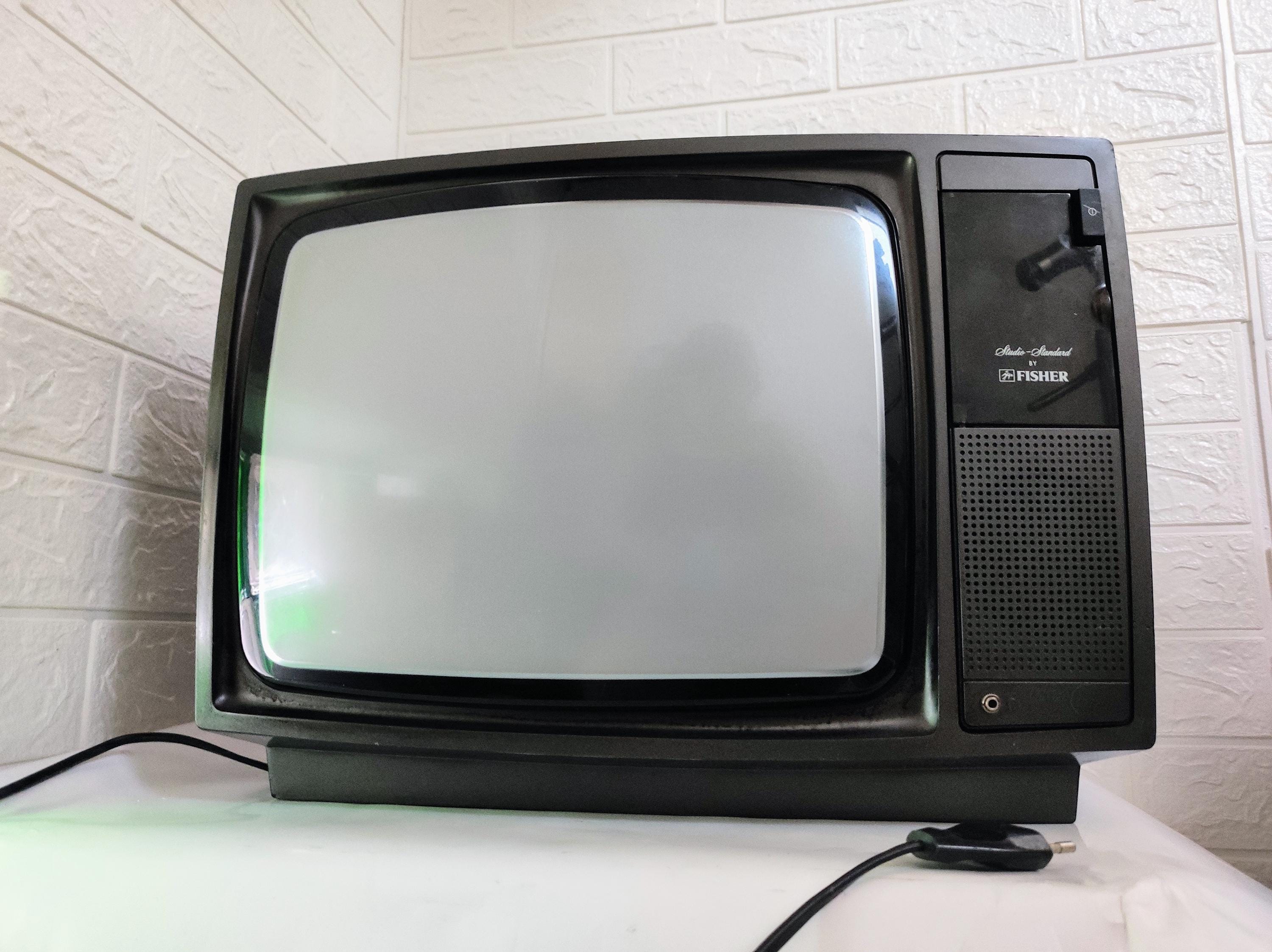 Retro Portable TV Fisher/ Black Plastic Tv/ Mid Century
