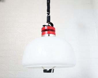 Luminária de vidro vintage / Luminária pendente de vidro / Iluminação / Luminária de teto ajustável / Lustre branco / Luminária suspensa / Iugoslávia / Anos 70