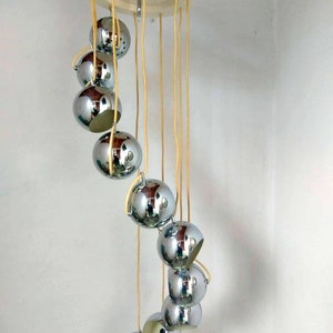 Mid Century/ Guzzini/Chrome Ball/ Cascading Chandelier Lamp/ 70s