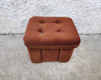 Vintage Mid Century Cushion Stool /Mid Century Ottoman on Wheels / Brown Retro Ottoman/ Vintage Furniture/ Retro Taburete from Yugoslavia 70