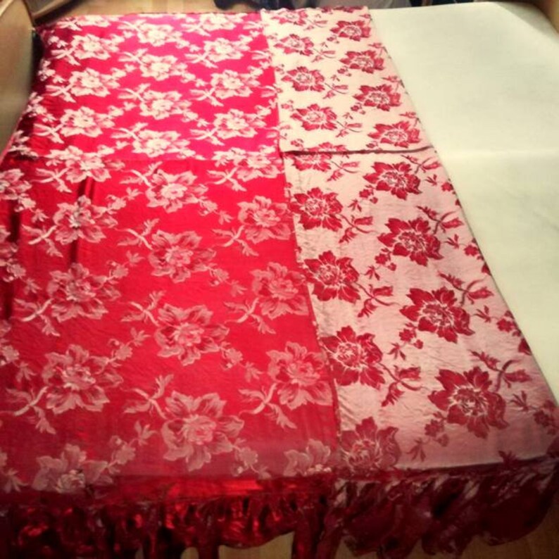 Vintage Bed Cover/ Silk Bed Cover With Frills/ Red Flower Etsy