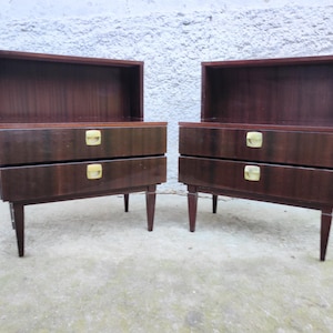 Vintage Meblo Nightstand: Dark Wood Mid-Century Bedside Table