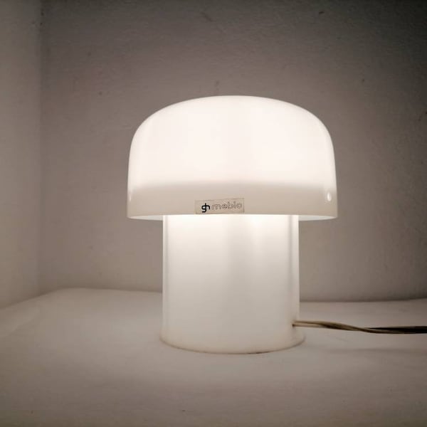 Vintage Mid Century Mushroom Bedside Lamp / Vintage  White Table Lamp / Model Fungo design Luigi Massoni / Meblo Guzzini / 70's