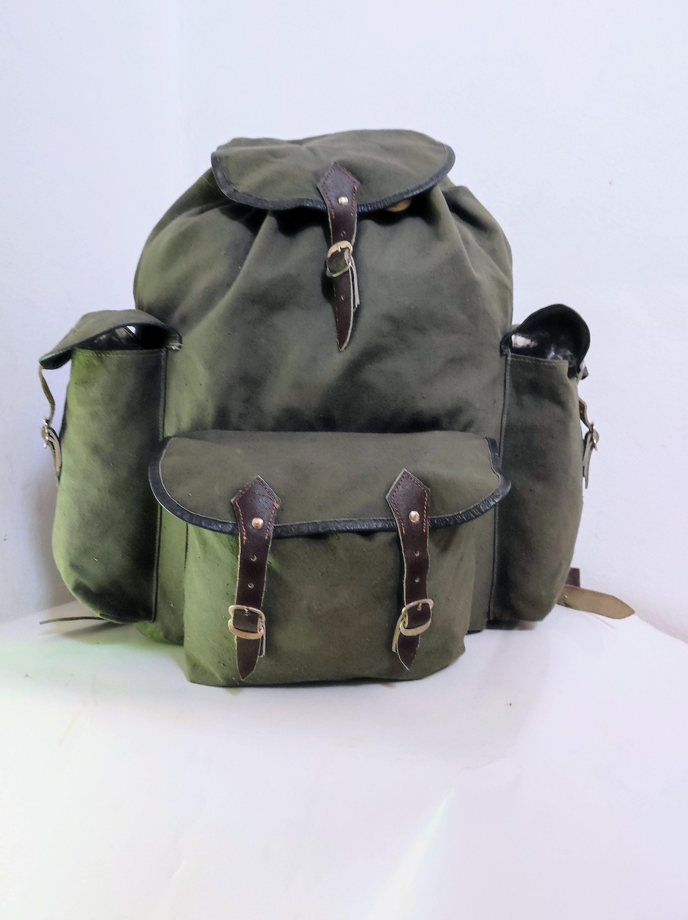 Vintage Rucksack gruner Rucksack alter Rucksack Vintage Rucksack Retro Canvas Rucksack Tourist Rucksack Angelrucksack 70er Jahre Etsy