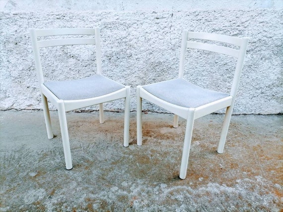 Vintage houten witte stoelen paar houten stoelen / 2 van 2 - Etsy Nederland