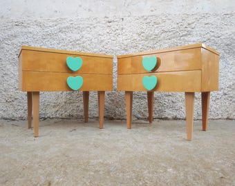 Vintage Pair of Yugoslavian Bedside Table: Mid Century Modern Nightstand from  70s