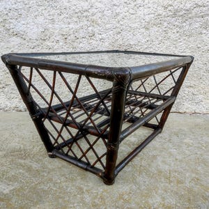 Vintage Black Rattan Coffee Table/ Old Wicker Table / Patio Furniture/ Vintage Rattan Furniture/ Mid Century / Boho Style Table / End Table