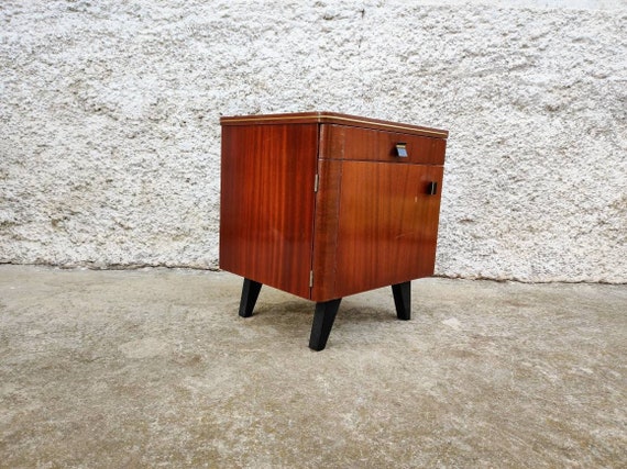 Vintage Bedside Table Mid Century Nightstand Storage Retro Night Table Storage Tables Wooden Nightstand Yugoslavia 70s Etsy