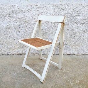 Vintage Folding Chair/ Stol Kamnik Chair/Aldo Jacober Style Design/White Folding Chair/ Rattan seat Chair/ Vintage Furniture/ Yugoslavia/70s