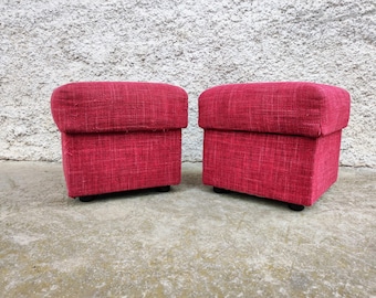 Vintage Pair of Mid Century Cushion Stools /Mid Century Ottomans / Modern Red Ottomans/Vintage Furniture/ Retro Foot Stools/ 80s/ Yugoslavia