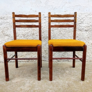 Vintage 1 of 2 Wooden Desk Chairs/ Varnished Dining Chairs/ Vintage Furniture/Retro  Yugoslavia/ Mid Century/ Upholstered Dining Chairs/ 70s